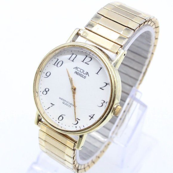 Vintage Acqua Indiglo Watch Mens Analog Quartz Classic Stainless Steel Gold Tone - Picture 1 of 8